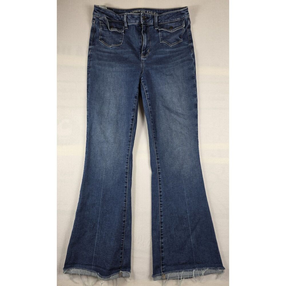 American Eagle stretch jeans high-rise waist  flared leg opening size 10 Regular